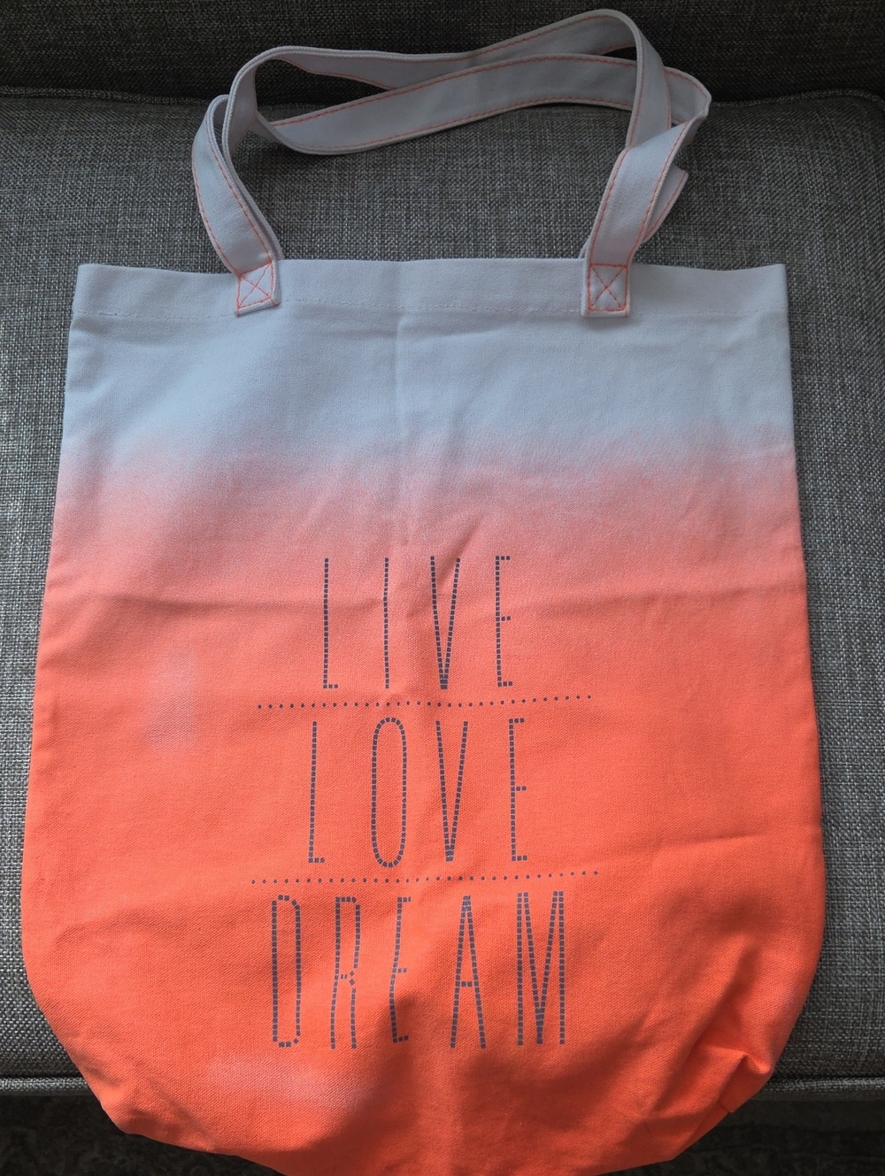 Live Love Dream Ombre Canvas Tote - White to Coral